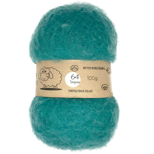 Carded Wool For Felting, Needle Felting Batting, Turquoise  ( 64 )