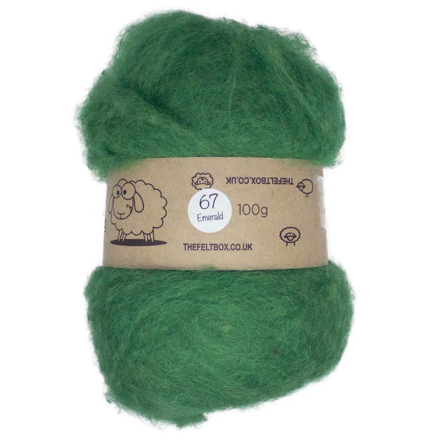 Carded Wool For Felting, Needle Felting Batting, Emerald  ( 67 )