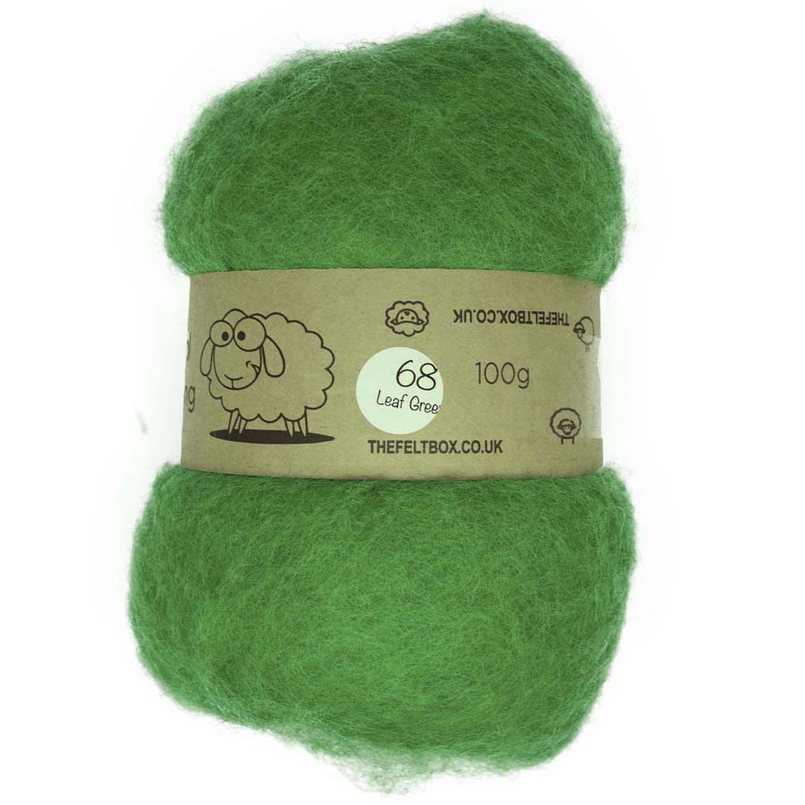 Carded Wool For Felting, Needle Felting Batting, Leaf Green  ( 68 )