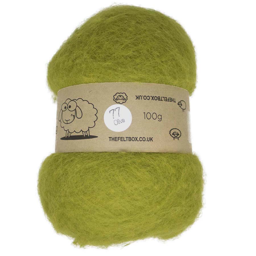 Carded Wool For Felting, Needle Felting Batting, Olive  ( 77 )