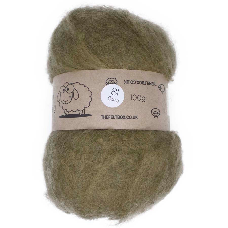 Carded Wool For Felting, Needle Felting Batting, Camo  ( 81 )