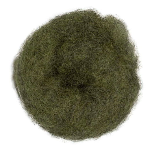 Carded Maori DHG Wool Needle Felting Batt Mixed Speckled Green Brush