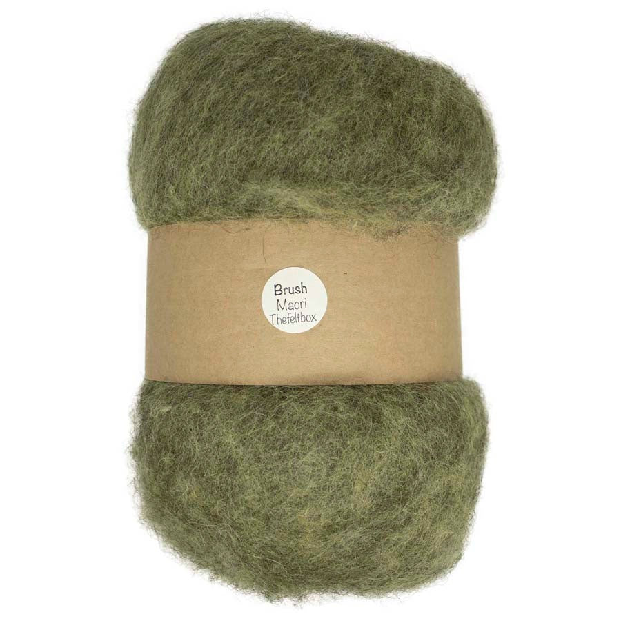 Carded Maori DHG Wool Needle Felting Batt Mixed Speckled Green Brush