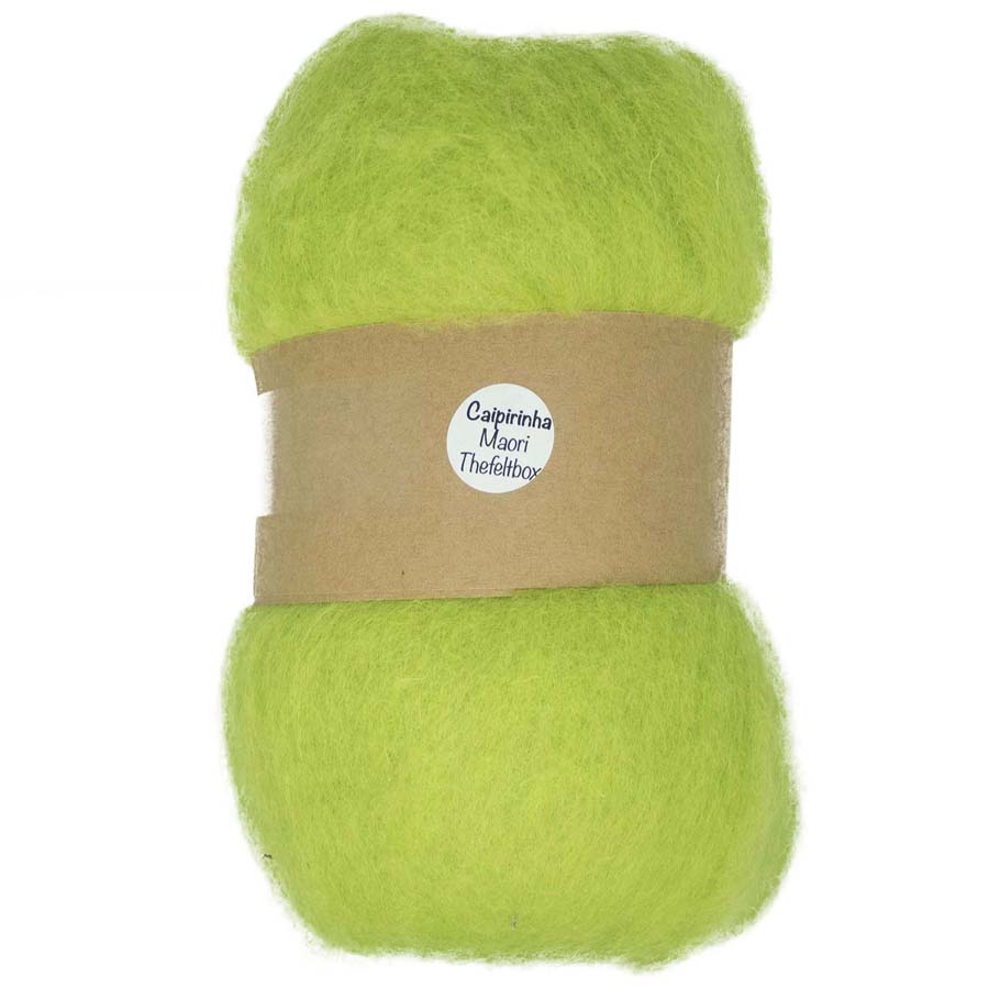 Carded Felt Wool for Needle Felting | Lime Green Batt Maori DHG CAIPIRINHA