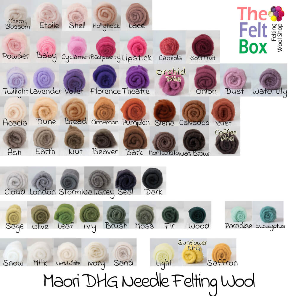 Carded Maori Wool Needle Felting DHG Batting Single Colours Batts 20g