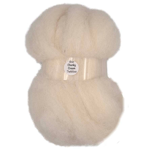 Chunky cream sliver for needle felting in a soft natural wool shade ideal for texture building and larger fibre art projects
