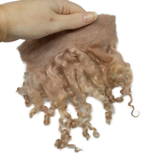 Curly Wool Locks on Cloth (02)- Dusky Pink | Needle Felting Supplies UK