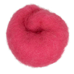 Lipstick – bold red-pink shade of Maori carded wool. 100g felting fibre for needle felting, wet felting, and craft projects. Use as base wool, core fibre, or a smooth finishing layer.