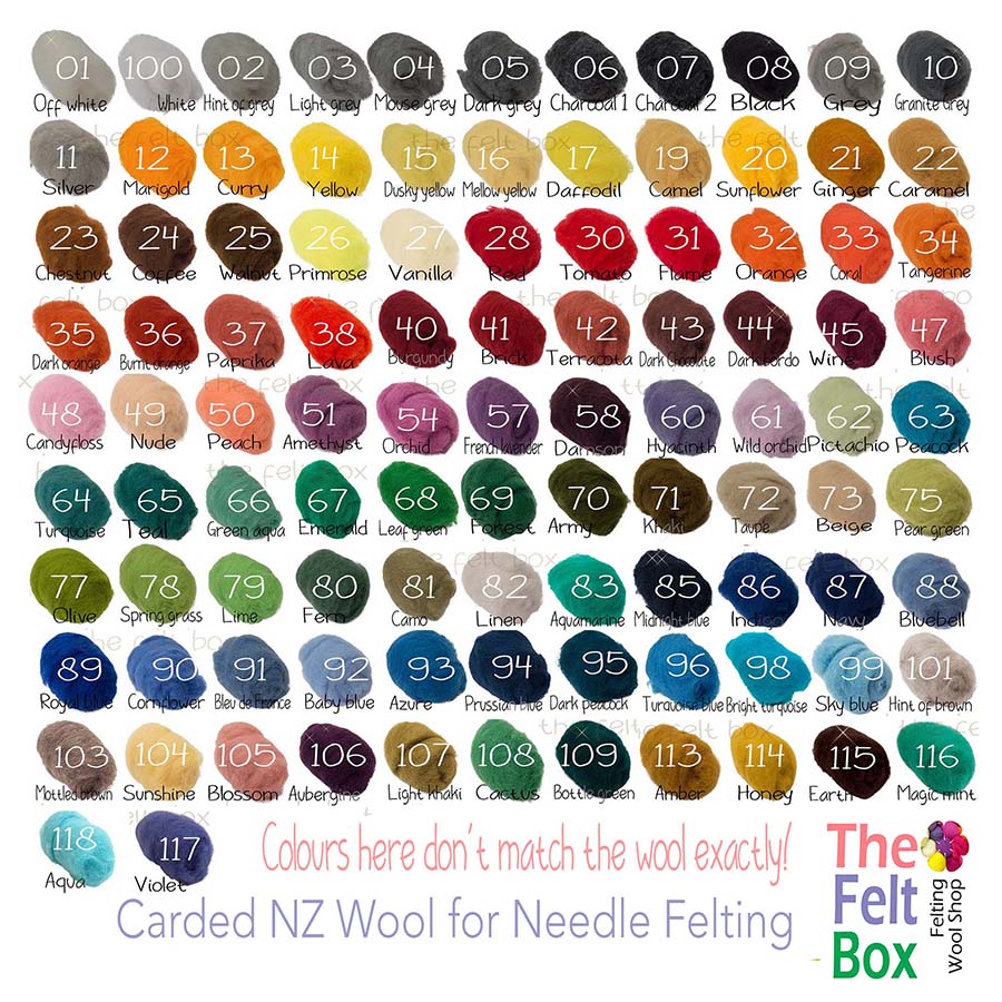 Needle Felting Carded NZ Wool Stack 5 colours customisable