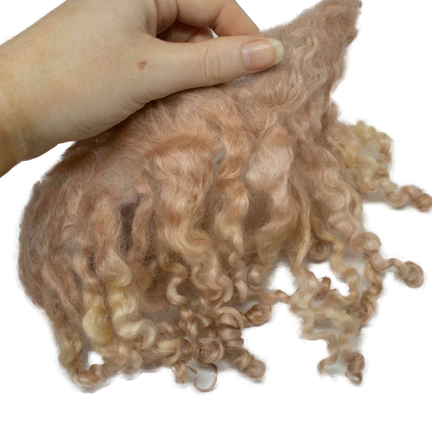 Curly Wool Locks on Cloth (02)- Dusky Pink | Needle Felting Supplies UK