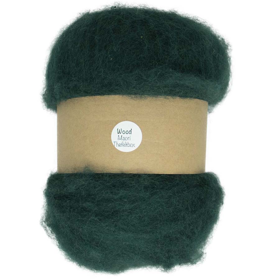 Carded Felt Wool Needle Felting Carded Batt Dark Green Fern Maori DHG Wood