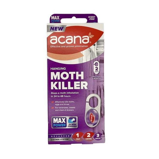 Acana Max hanging moth killer 2 pack, front of pack | The Felt Box