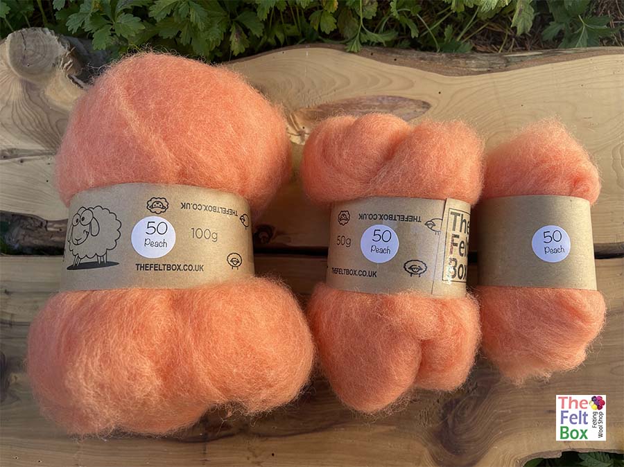 Needle Felting Wool Carded Batts Peach ( 50 )