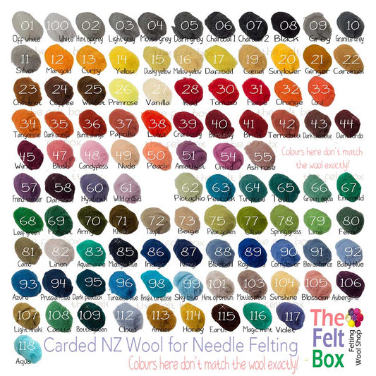 Carded Needle Felting NZ Wool Batts The Felt Box ® Single Shades