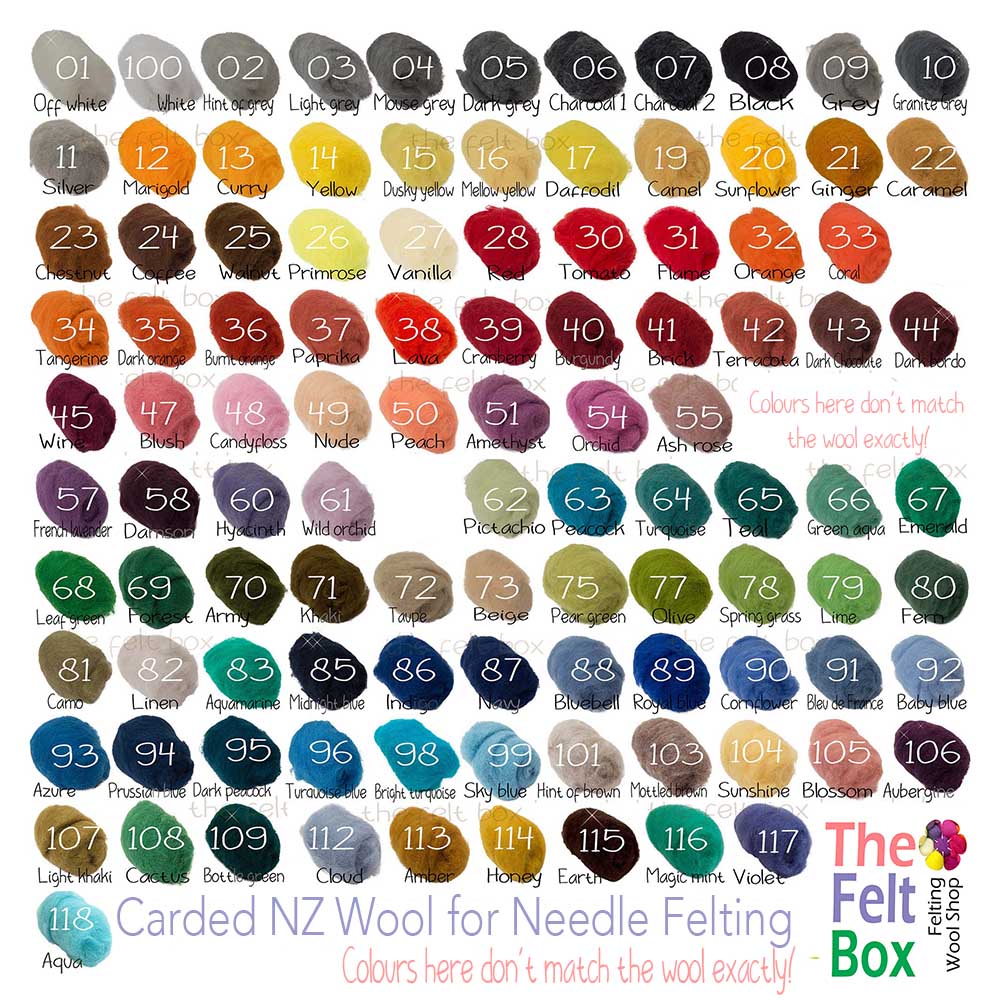 Needle Felting Carded NZ Wool Stack 5 colours customisable