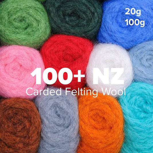 Carded NZ Wool for Needle Felting – 100+ Single Shades 20g or 100g