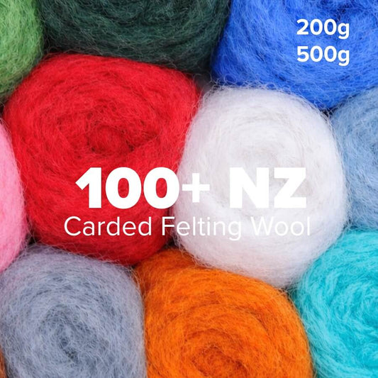 rolls for carded felting wool with 100+nz shades overlay 200 and 500g
