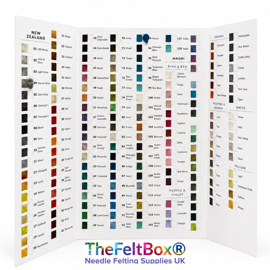 Printed Felt Box wool colour collector card for tracking 167 shades