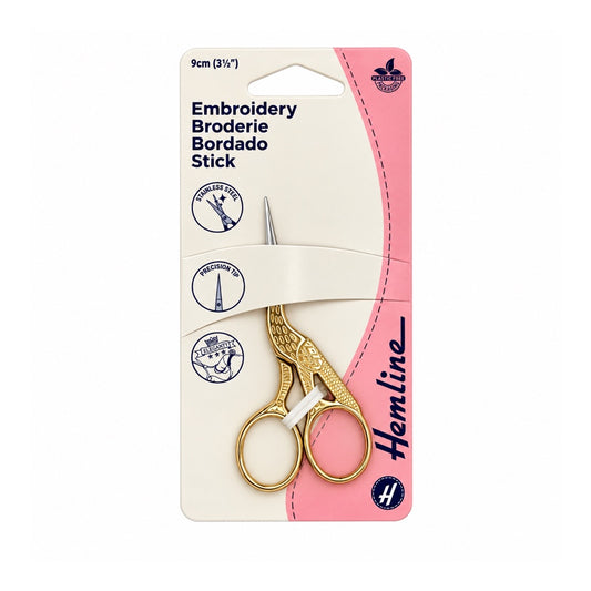 Hemline stork embroidery scissors 9cm in packaging, The Felt Box