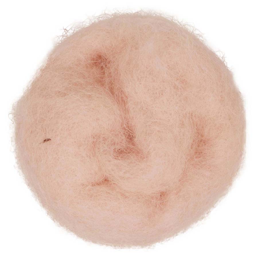 Hollyhock – Warm peach-pink shade of Maori carded wool with soft coral tones. 100g felting fibre for needle felting, wet felting, and spinning. Great as a base fibre, supportive core, or delicate finishing layer.