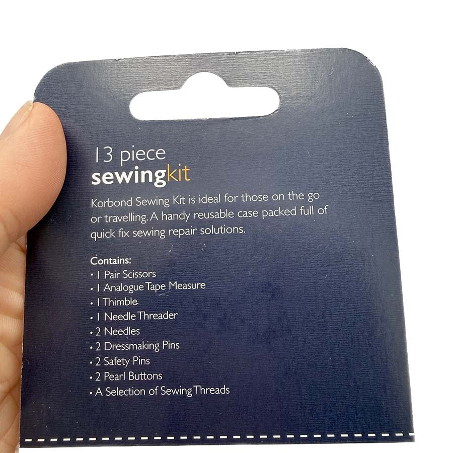 Back of Korbond 13 piece sewing kit pack listing contents | The Felt Box
