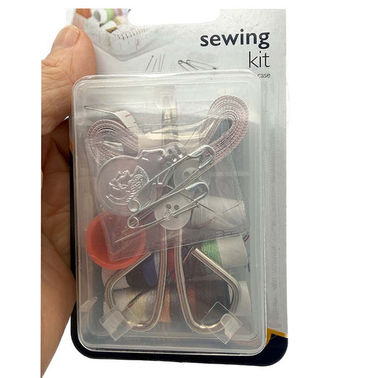Korbond 13 piece sewing kit held in hand showing threads, scissors and thimble | The Felt Box