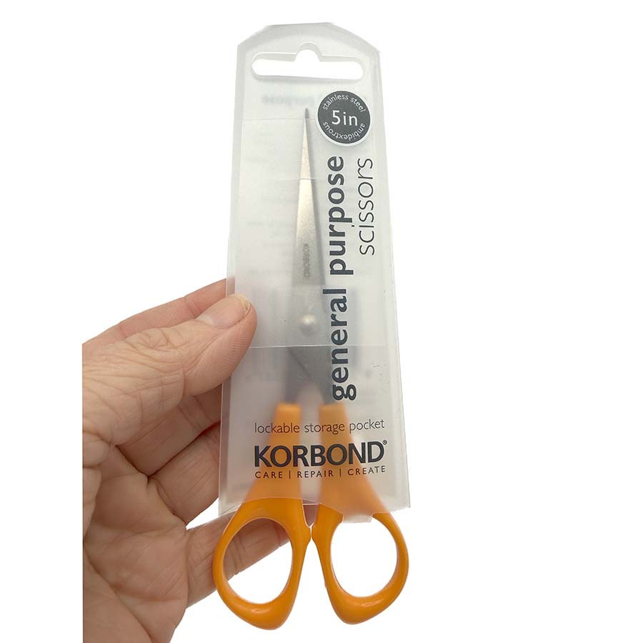 Korbond 5in general purpose scissors held in hand for scale | The Felt Box