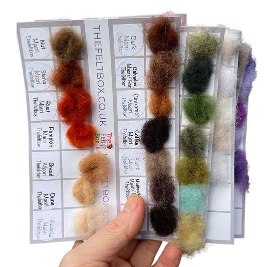Carded Maori (DHG) Wool Colour Chart Colour Samples, wool pieces on card