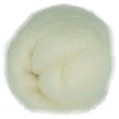 Natural off-white shade of Maori carded wool with soft grey undertones. 100g wool roving for needle felting, wet felting, and fibre crafts. Ideal as a base layer, firm core, or smooth finishing wool.