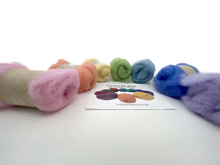 Carded Felt Needle Felting Wool Rainbow Colour Multicoloured Felting Batt 7x20g