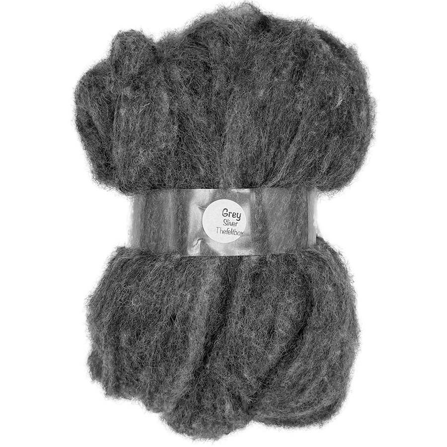 Grey sliver for needle felting in a soft neutral shade ideal for animals landscapes and natural fibre art projects