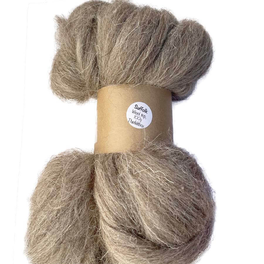 Suffolk Wool Top Roving Felting and Spinning Fibre Grey Beige