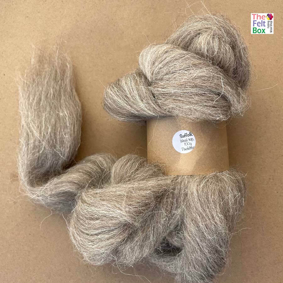 Suffolk Wool Top Roving Felting and Spinning Fibre Grey Beige