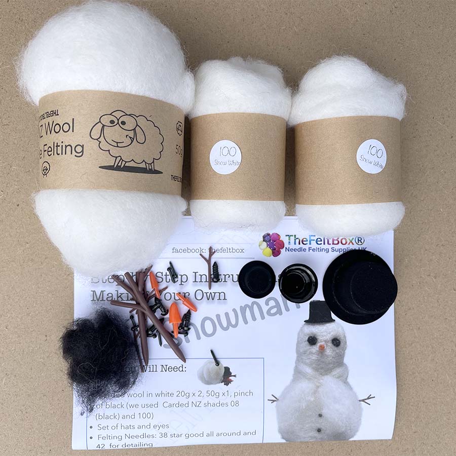 Snowman Needle Felting SET (Not Included Needles Sponge) The Felt Box Makes 3 Easy