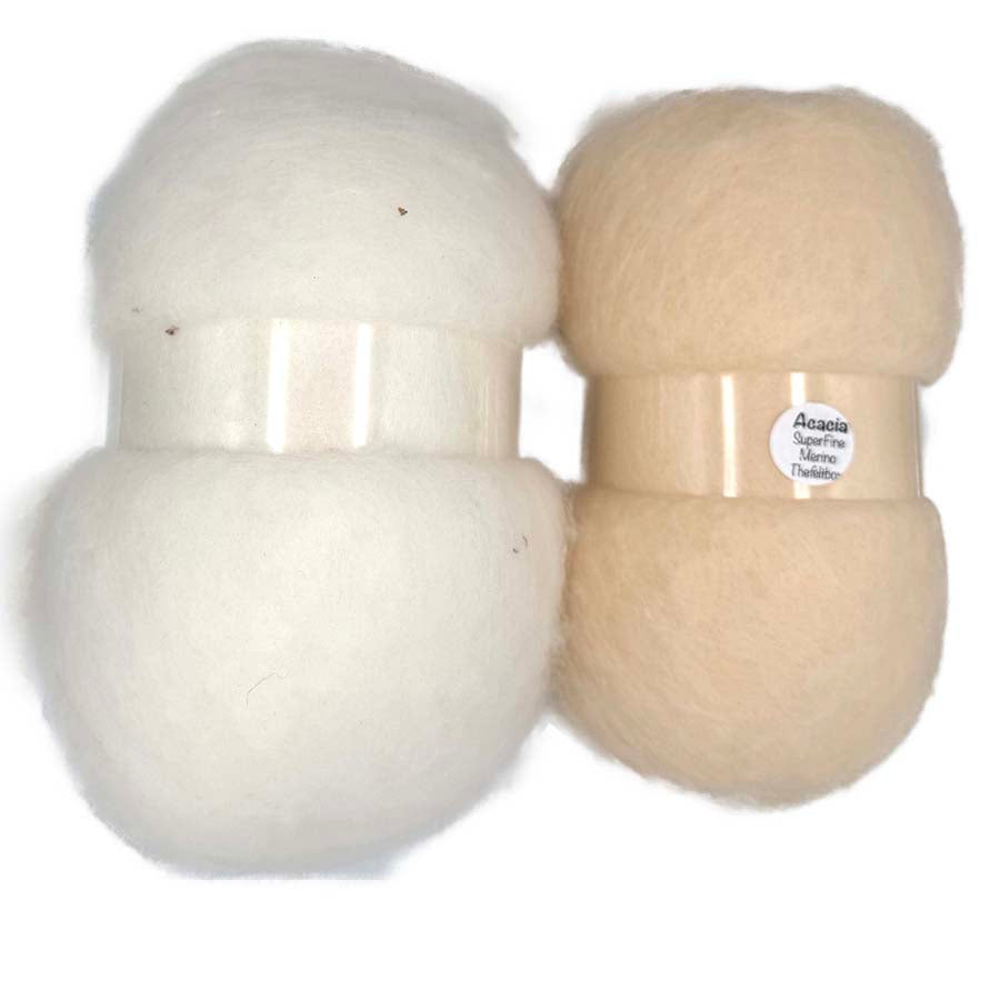 Extra Fine Merino Felting Wool Set – Cream & Skin Tone Acacia, 2 × 100g | Doll Faces | The Felt Box