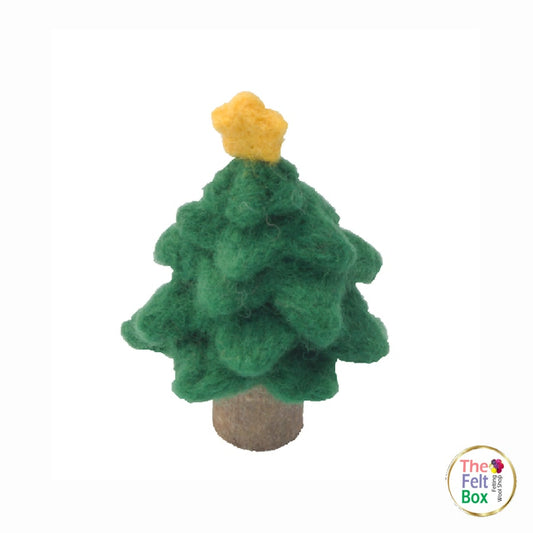Finished needle-felted Christmas tree with yellow star and wooden trunk | The Felt Box