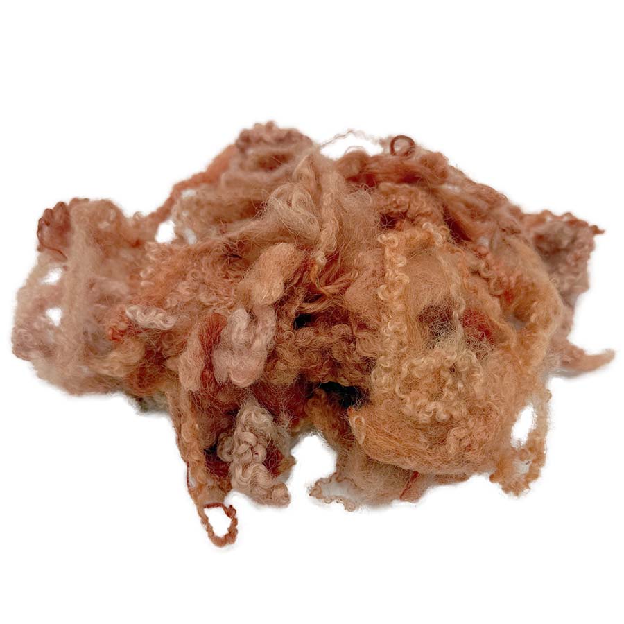 Peach BFL wool locks with a curly texture for needle felting projects