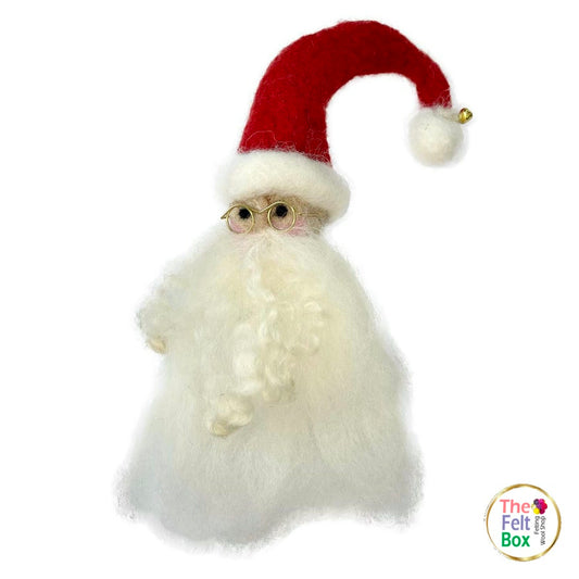 Finished needle-felted Santa with red hat, glasses and fluffy beard | The Felt Box