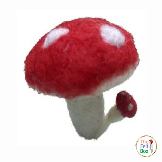 Finished needle-felted red toadstool with a smaller toadstool | The Felt Box