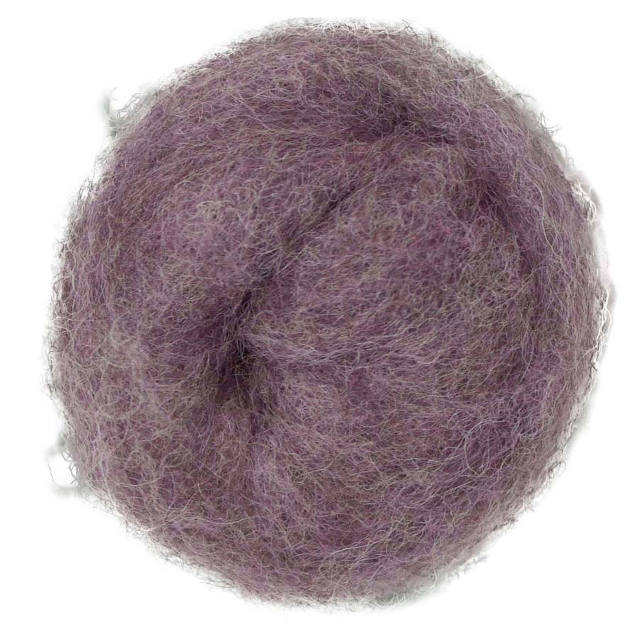 Water Lily – Soft lavender-purple melange shade of Maori carded wool with subtle blue hints. 100g wool roving for needle felting, wet felting, and fibre art. Perfect as a base fibre, supportive core, or gentle finishing layer.