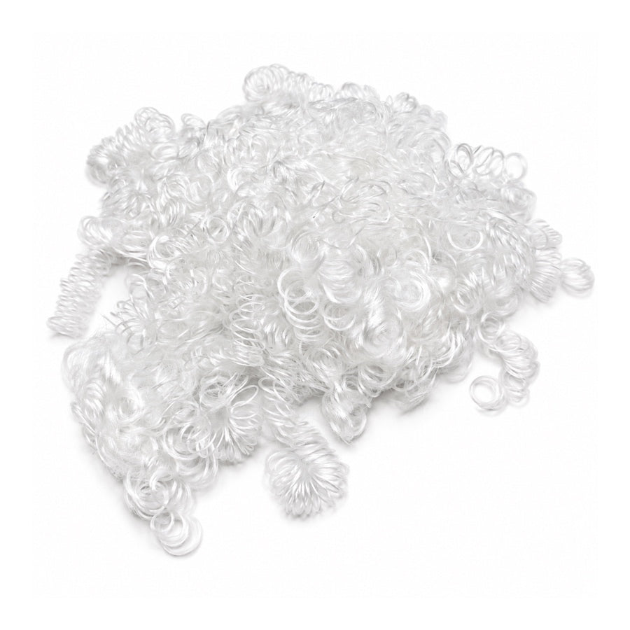 White curly vegan synthetic hair fibre pile for doll hair and felting