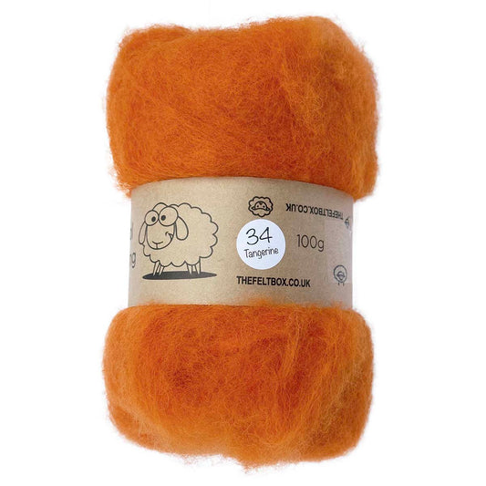Carded Wool For Felting, Needle Felting Batting, Tangerine  ( 34 )