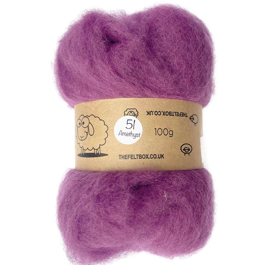 Carded Wool For Felting, Needle Felting Batting, Amethyst  ( 51 )