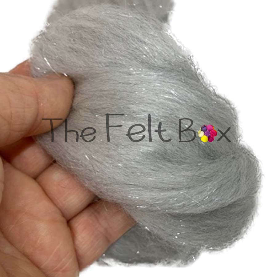 Shimmery  Wool Top Blend  Grey / Sliver 100g