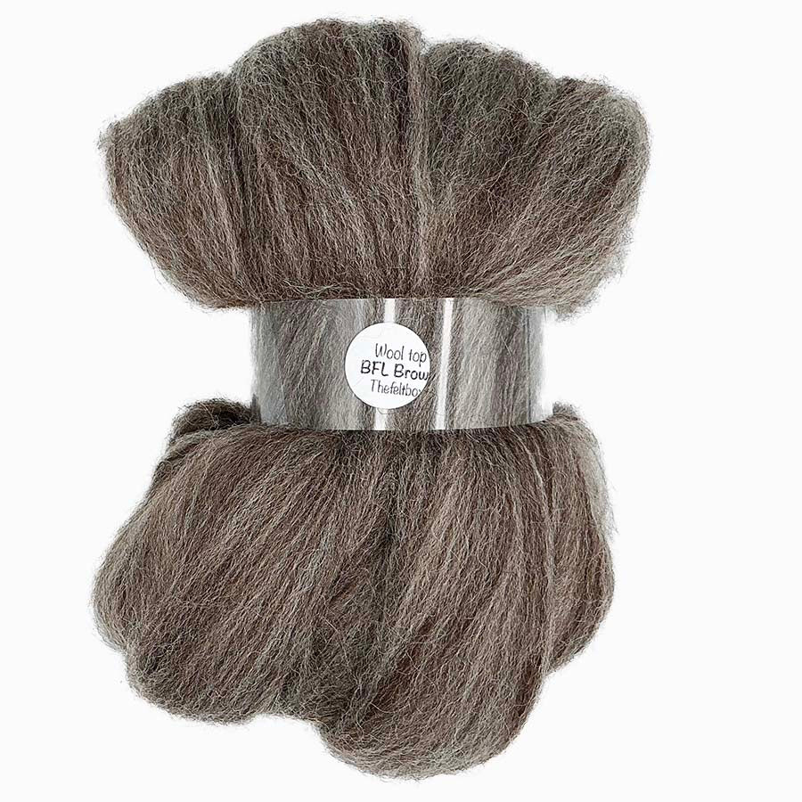 Soft brown Bluefaced Leicester wool top for spinning and felting