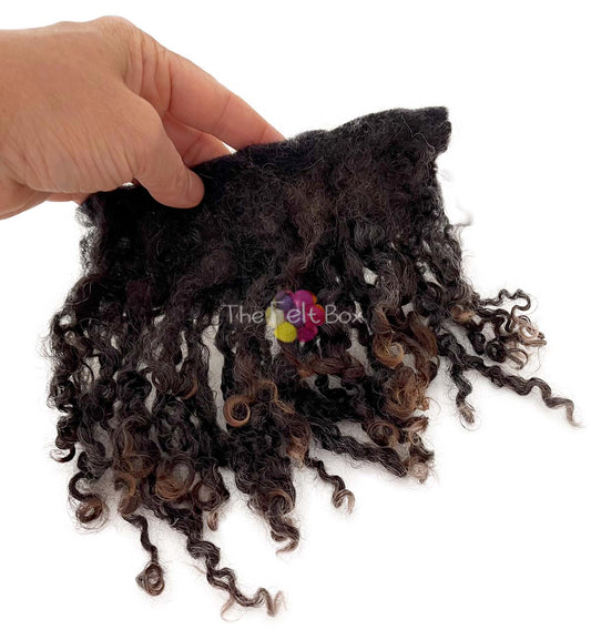 Curly Wool Locks on cloth, Wensleydale Brown