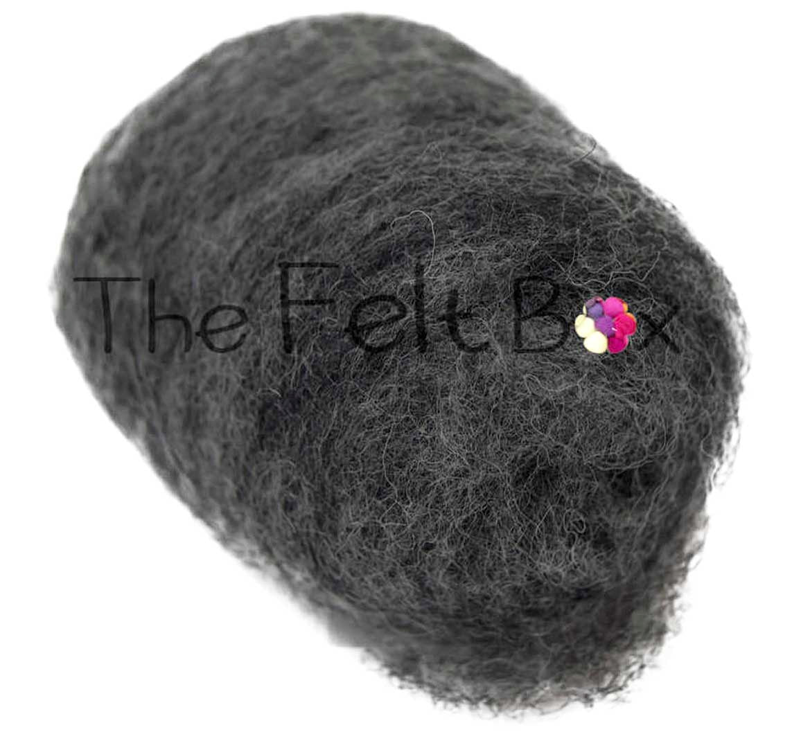 Carded Wool For Felting, Needle Felting Batting, Dark Grey  ( 05)