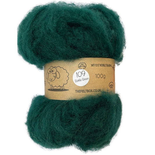 Carded Wool For Felting, Needle Felting Batting, Bottle Green  ( 109 )