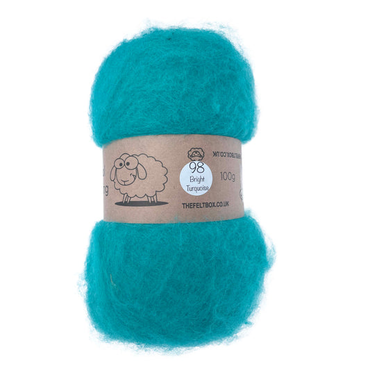 Carded Wool For Felting, Needle Felting Batting, Bright Turquoise  ( 98 )
