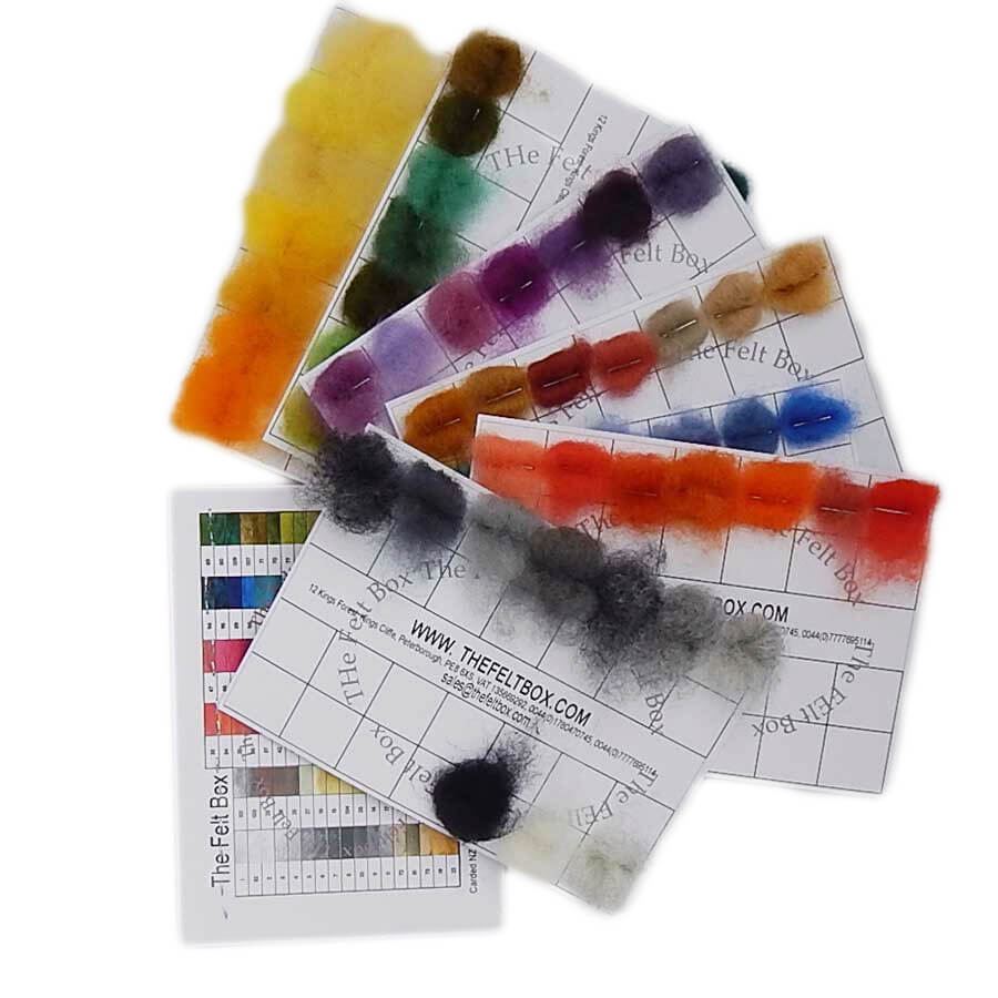 Needle Felting Wool Colour Chart Colour Samples, wool pieces on card